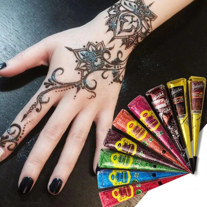 1 piece of 25g multi-color Indian GOLECHA henna cone tattoo cream for temporary tattoo stickers body painting cream cone DIY painting 240705
