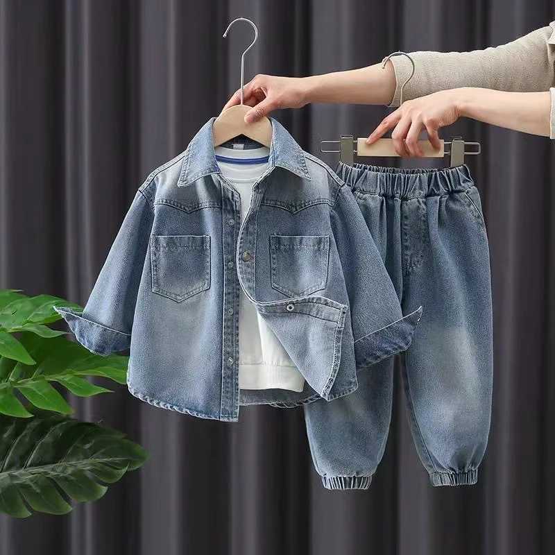 Clothing Sets 2024 New Autumn Spring Boy Sports Suit Boys Denim Jacket +pants 2 Pcs Set Kids jeans Suit for Children Full 2-9 Yrs Kids Outfits