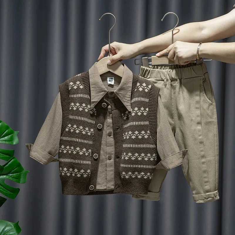 Clothing Sets Boys Baby Clothing Suit New Childrens Vest Shirt Pants 3-piece Childrens Spring and Autumn Cardigan Sweater Set