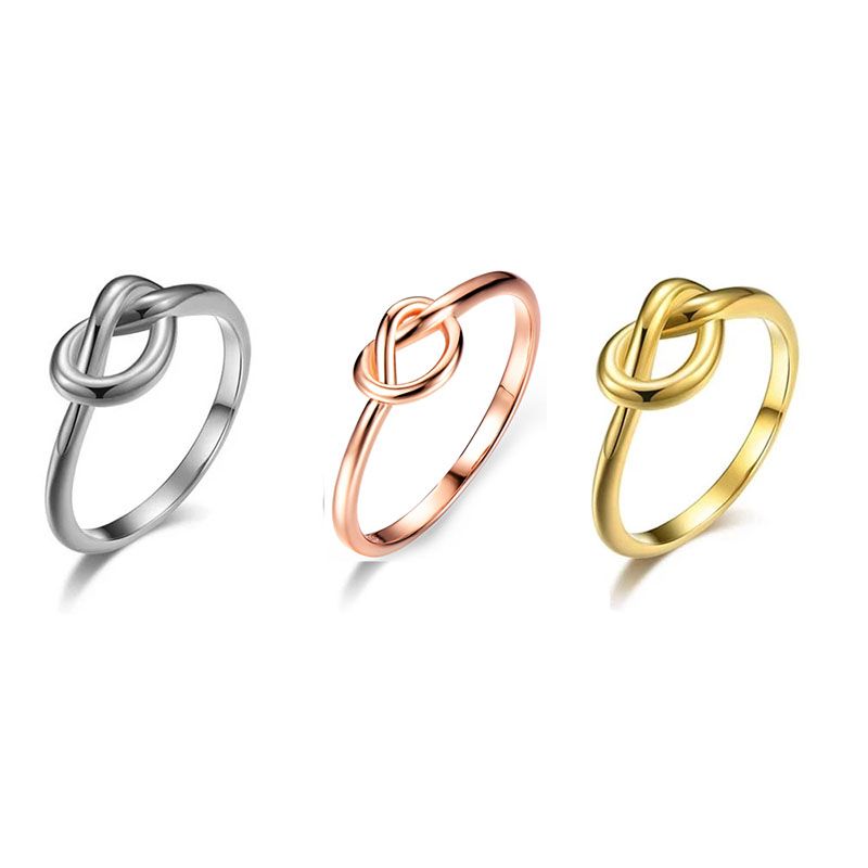 18K Real Gold Silver Black Titanium Steel Heart Knot Ring Pattern Novel Men Women Lovers Tail Rings Fashion Wedding Jewelry Gift