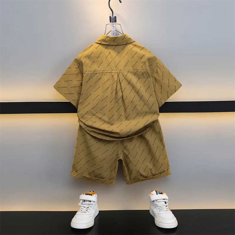 Clothing Sets Boys Summer Clothing Short-sleeved Shirt and Shorts Set 2024 Boys Literary Clothes Boys Cool Ruffian Handsome