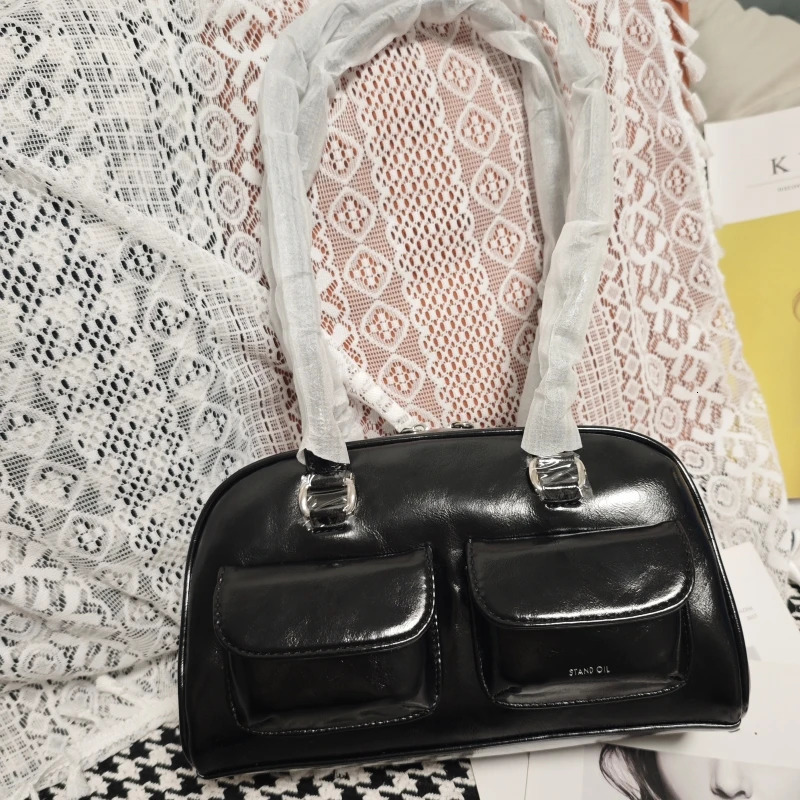 Stand Oil Bag Women Shoulder Chubby Bags Korean YUN JIN Style Bowling Boston Pockets Desinger Tote 240702 - view 3