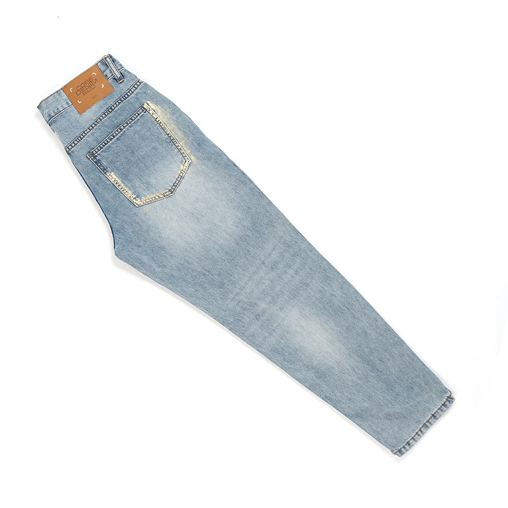 Summer Lyocell Thin Light Blue Denim Jeans for Men Stylish Distressed Ripped Hole Tapered Straight Pants 24ss Y2k Youth Male 240627