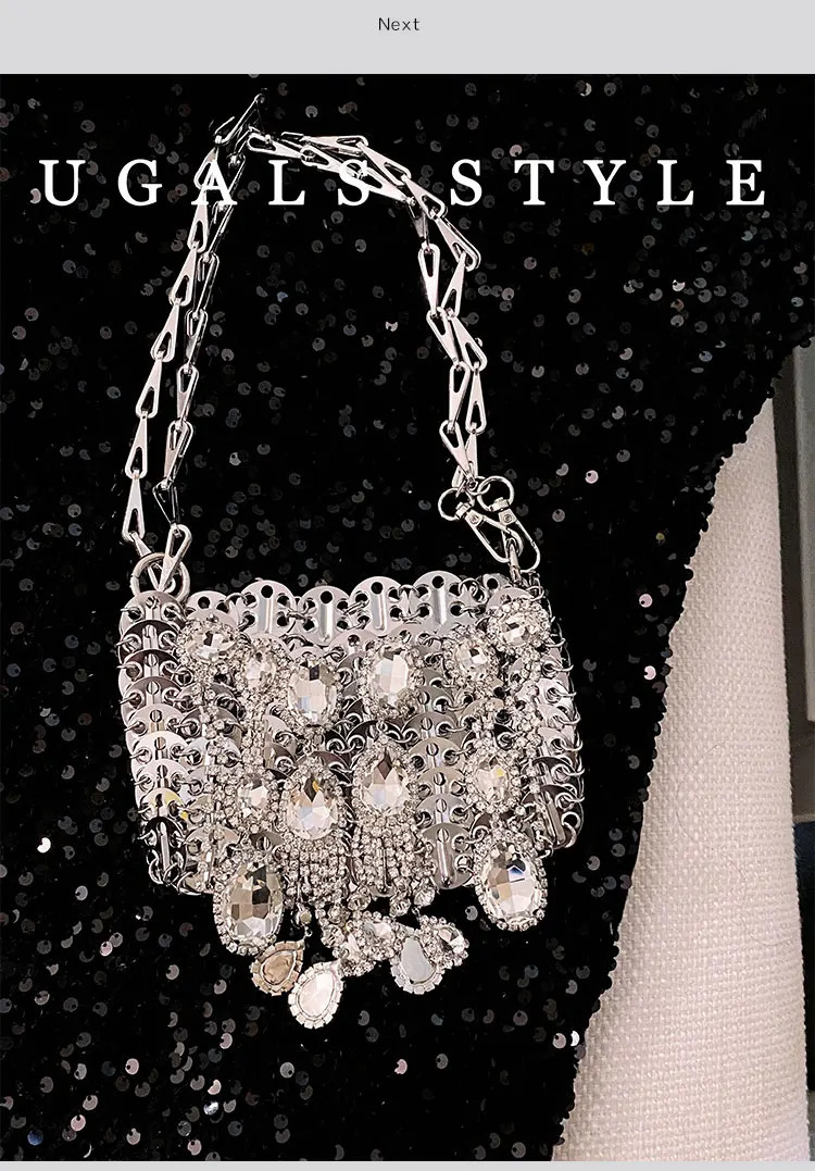 Metal sequin handmade handbag crystal sparkling Rhinestone diamond evening bag dinner party clutch wallet womens messenger bag 240704