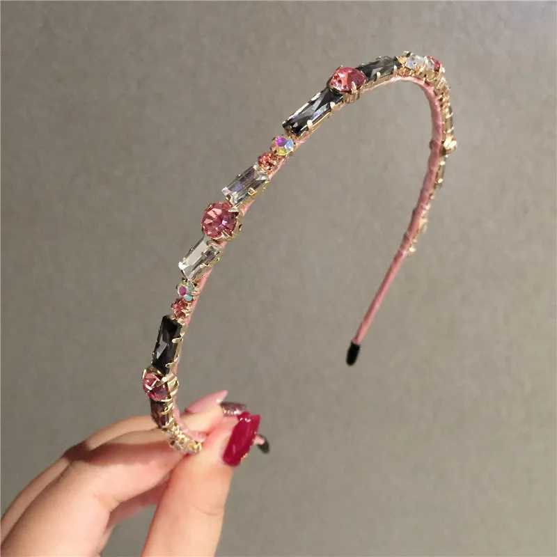 Headbands Thin Gorgeous Rhinestone Headband Jewelry Crown For Women Baroque High-end Shiny Square Crystal Headwear Bridals Hair Band Gifts