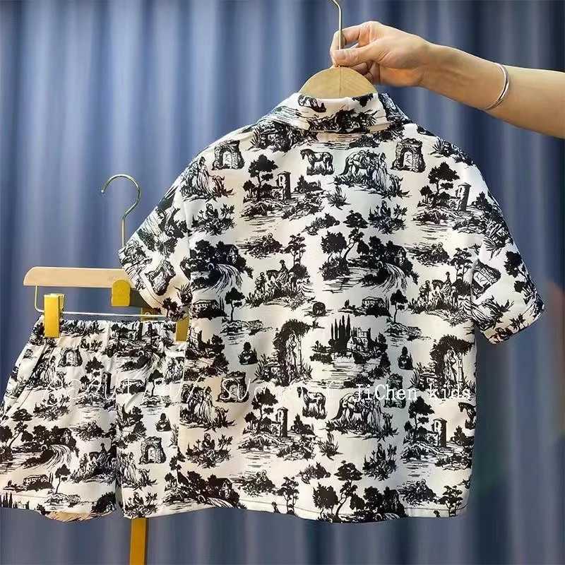 Clothing Sets Childrens Summer New Shirt set Two-piece Ultra-thin Short Sleeved Shorts Printed Handsome Baby Set Kids Outfits