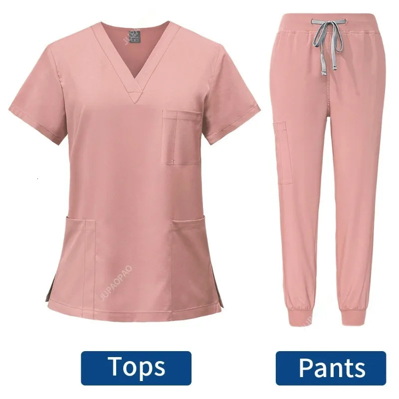 Women Uniforms Hospital Scrubs Sets V neck Tops Pant Nurses Accessories Dental Clinic Beauty Salon Spa Workwear Clothes 240704
