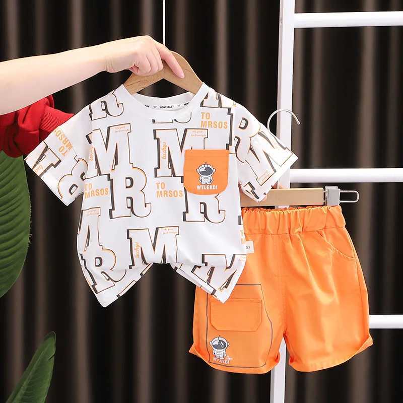 Clothing Sets Children Suit Summer Casual Clothes Baby Boys Girls Full Printe Letter T-Shirt Short 2pcs/sets Kids Toddler Suit Tracksuits