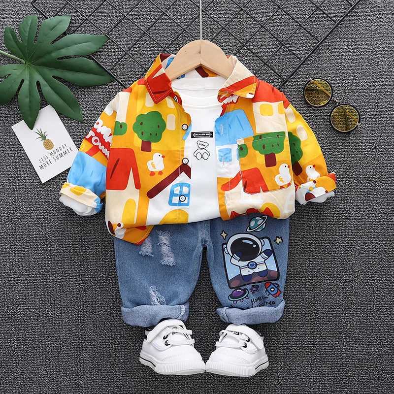 Clothing Sets Autumn Children Boys Clothes Kids Clothing Suit Cartoon Long Sleeve Print Shirt Denim Pants Infant Cotton Tracksuits 3Pcs/set