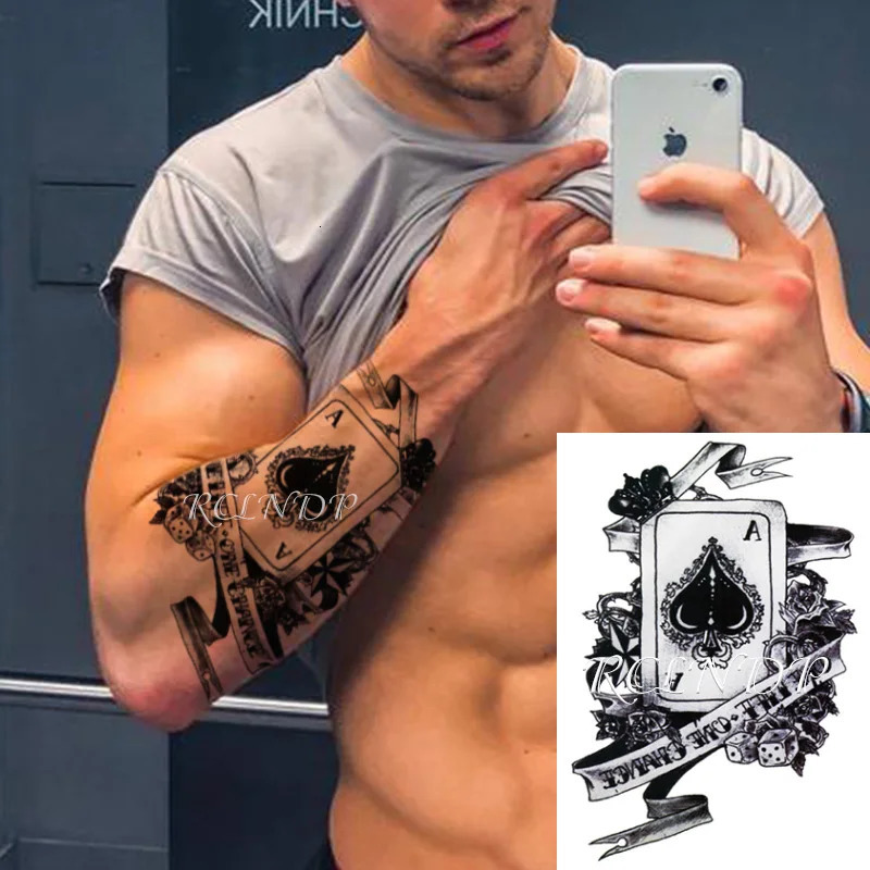 Waterproof Temporary Tattoo Sticker Playing Card Spades Creative Body Art Flash Tattoo False Tattoo Sticker 240705