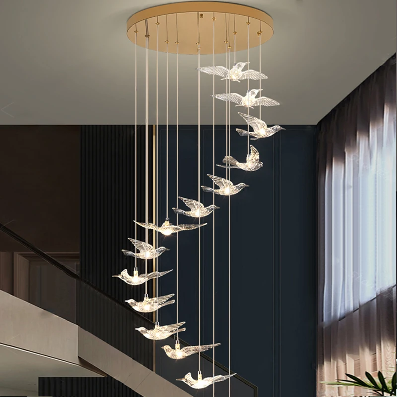 FULOC led chandelier for staircase luxury living room hanging lighting fixture hallway long spiral acrylic lamps