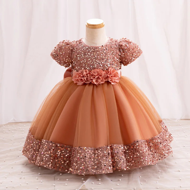 Baby Girl Sequin Dress year Christmas Party Princess Baby flower bow dress childrens birthday party Sequin Communion Dress 240704