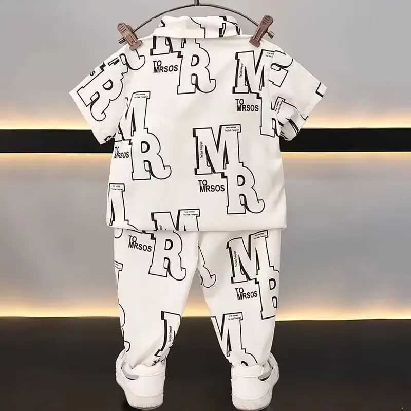 Clothing Sets Children Clothing Summer New Handsome Boys Casual Short Sleeve Fashion Printed Spliced Pocket Lapel Shirt Sets Two Pieces