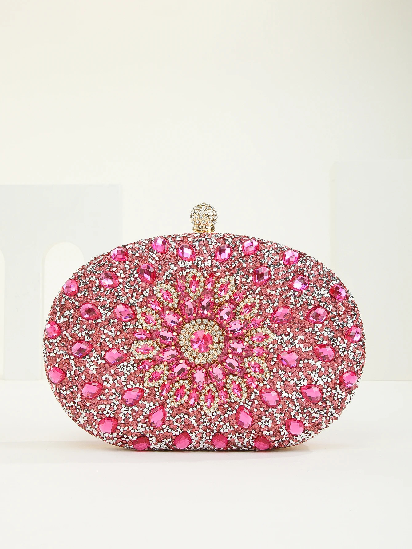 Gorgeous and shiny mini diamond inlaid Rhinestone floral handheld wedding and party dinner bag 240704
