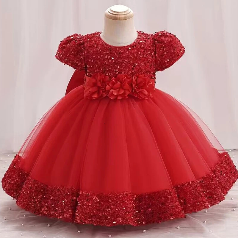 Baby Girl Sequin Dress year Christmas Party Princess Baby flower bow dress childrens birthday party Sequin Communion Dress 240704