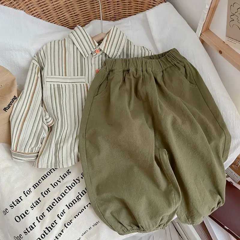 Clothing Sets Boys Set Spring and Autumn New Handsome and Fashionable Striped Shirt Top Work pants Childrens Baby Two Piece Set Kids Clothing
