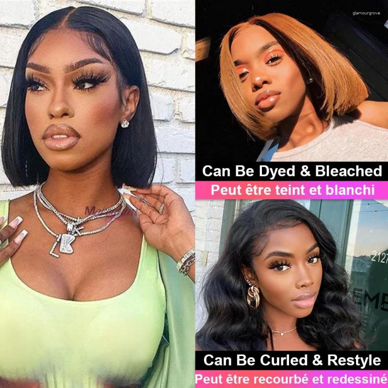 Part Wig V Human Hair Straight Short Bob 10-16Inch Brazilian Wigs For Women 180% Density Remy Non Lace