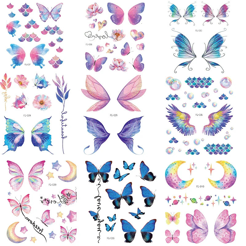 Temporary Butterfly Body Tattoo Sticker Wing Pattern Insect Flash Sticker Festival Party Body Art Decoration Waterproof 240705