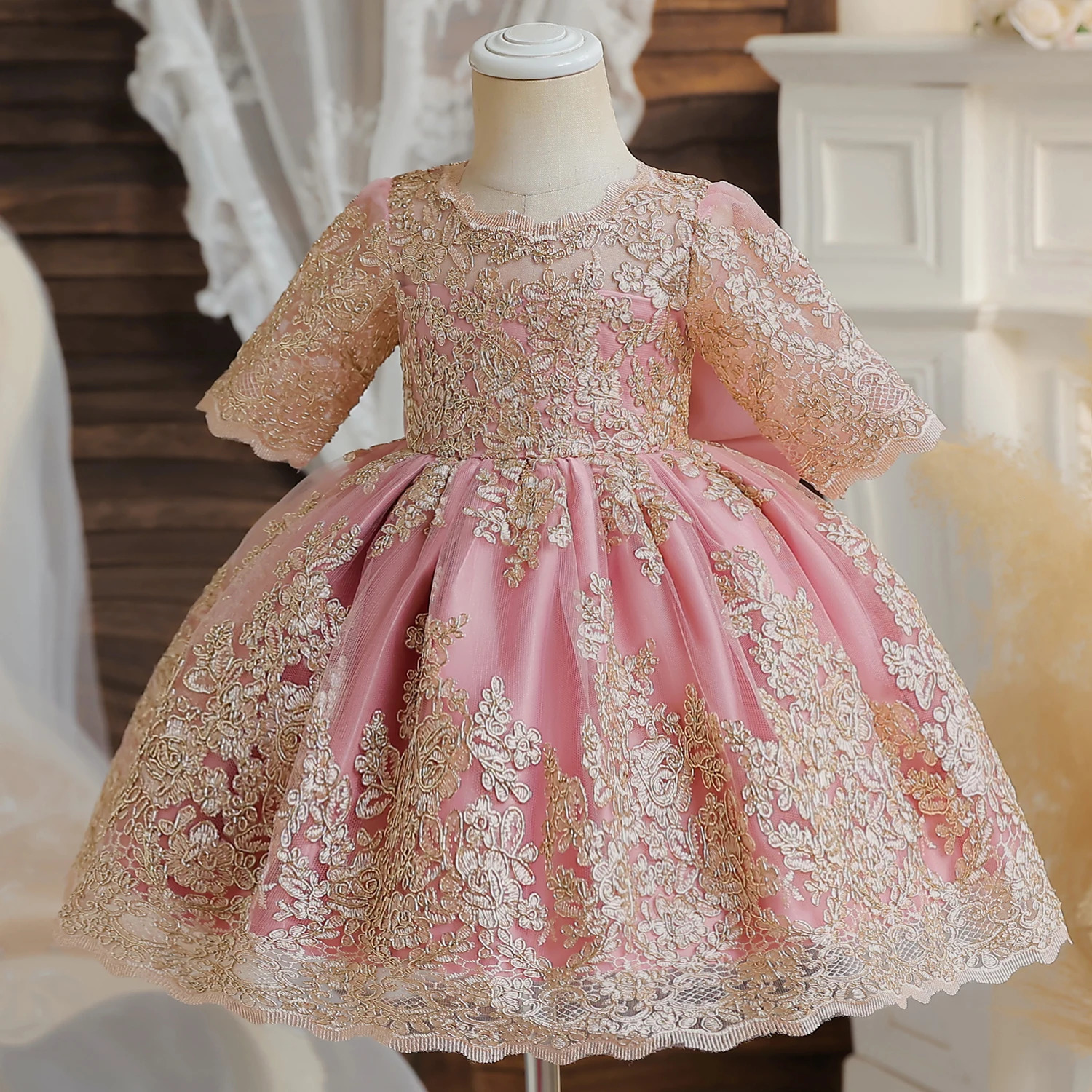 Baby Christmas Dress for Girls Toddler Kids Long Sleeve Lace 1st Birthday Clothes Little Girls Tutu Princess Wedding Party Gown 240704