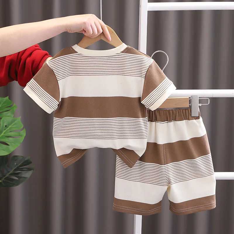 Clothing Sets Fashion Summer Kids Baby Boys Striped Suits Cartoon Bear T-Shirt+Shorts Casual Clothes Outfit Girls Clothing 2PCS/Set