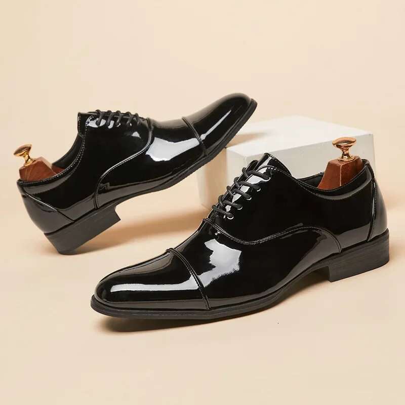 Classic Patent Men Glossy Leather Shoe Man Formal Business Office Lace Up Wedding Shoes Plus Big Size 38-49