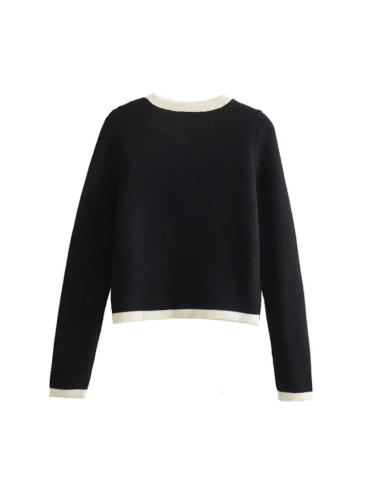 TRAF Autumn Cropped Cardigans For Women Single Breasted Sweater Knitted Woman Long Sleeve Knitwear Coat 240701