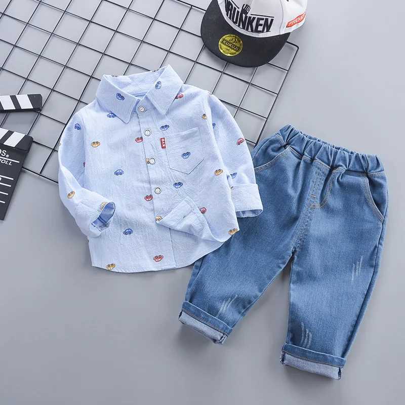 Clothing Sets 2023 New Spring Autumn Toddler Boys Clothing Set Cartoon Car Lapel Shirt + Pants 2Pcs Suit For Kids Children Casual Outfit