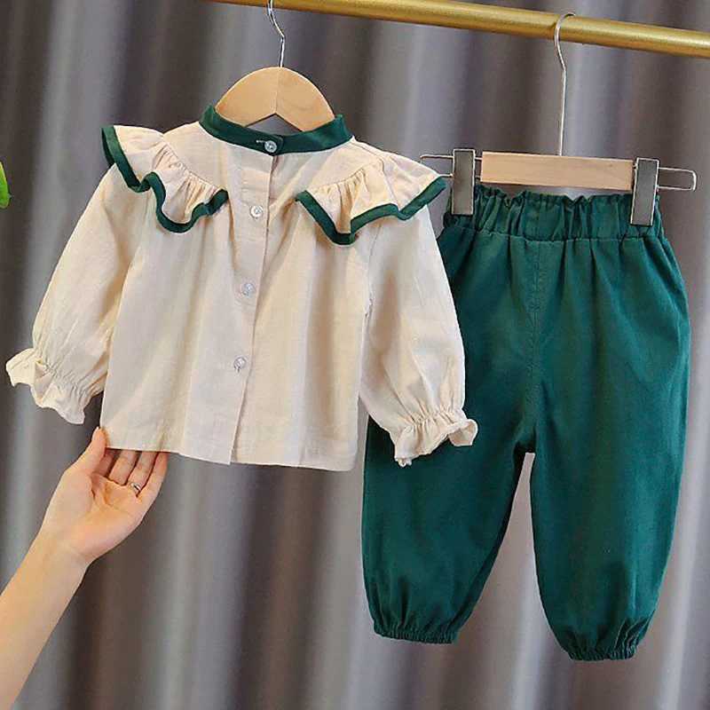 Clothing Sets Girls Clothes Sets Spring Autumn Bowknot Blouses Tops + Bloomers Pants Outfits For Children Clothes Set Sweet Kids Clothing 2Pcs