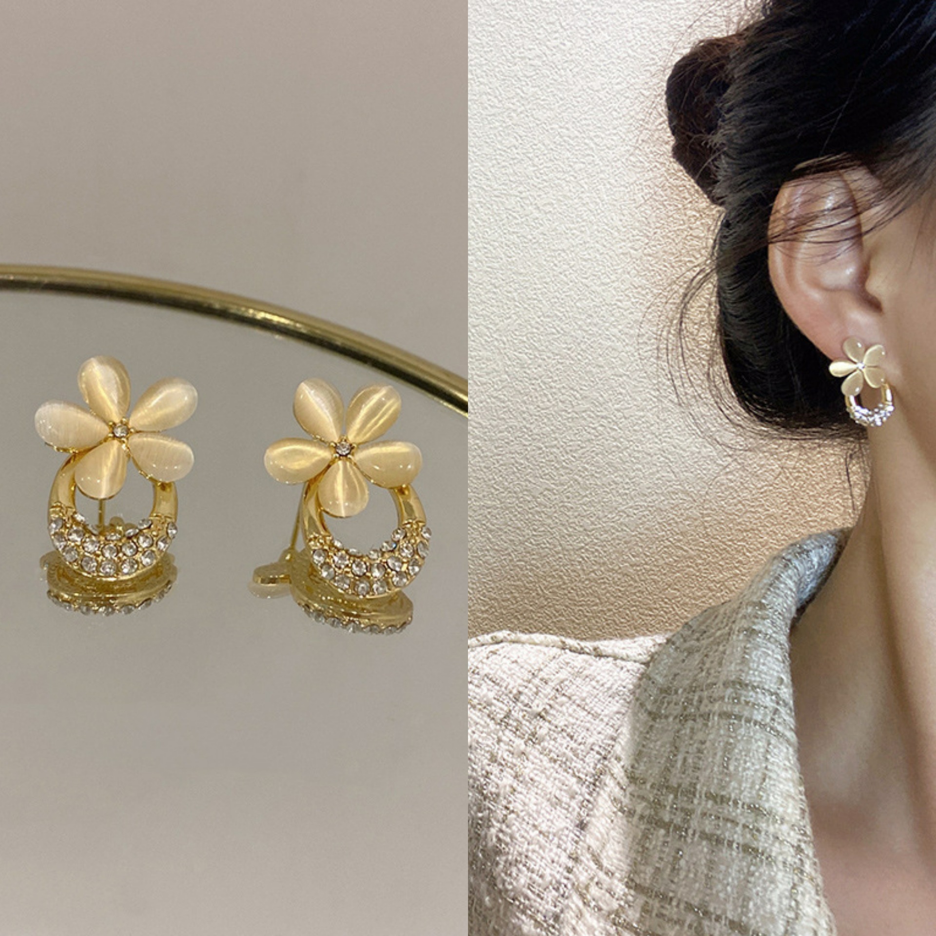 French Style Stainless Steel Retro Artificial Pearls Earrings For Women Trending Gold Sier Color Ear Jewelry Free shipping