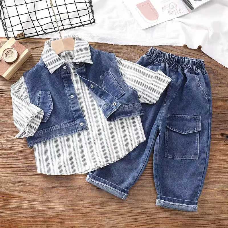 Clothing Sets New Boys and Childrens Set Tank Top T-shirt Long Pants Three piece Set 3-7t Boys Clothing Childrens Clothing Childrens Set
