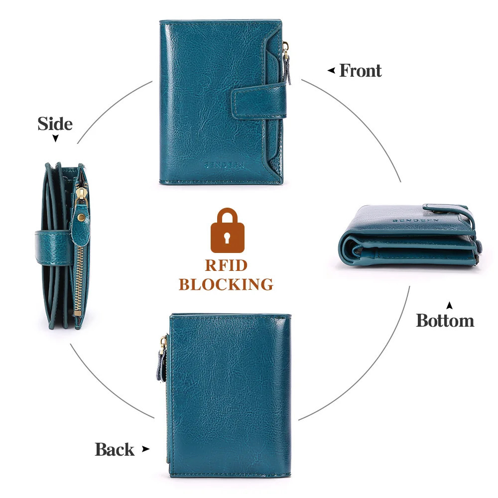 SENDEFN Casual Women Genuine Leather Wallet RFID Blocking Short Multi Function Large Capacity Zipper Coin Purse Money Clip 5191 240626