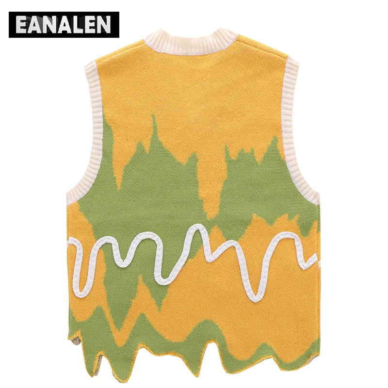 Harajuku Black Green Colorblock Jumper Sweater Vest Womens y2k Retro Oversized Knitted Ugly Sleeveless Sweater Mens Aesthetic 240701