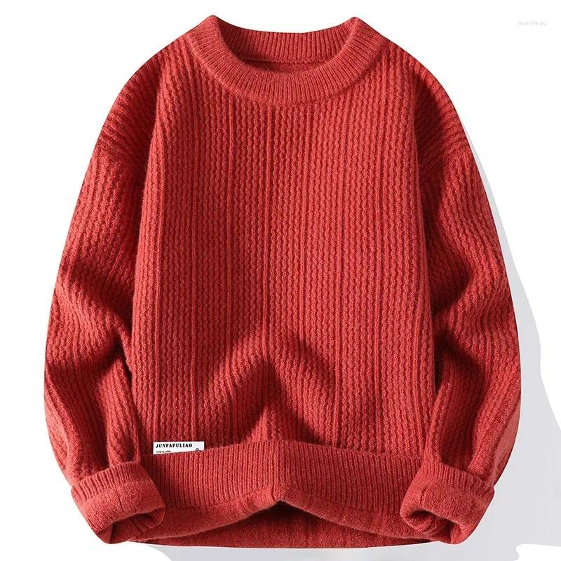 Men's Sweaters 2024 Autumn Knitted Sweater Base Layer Top Round Neck Home Casual Coat Line Clothes Sweatshirt