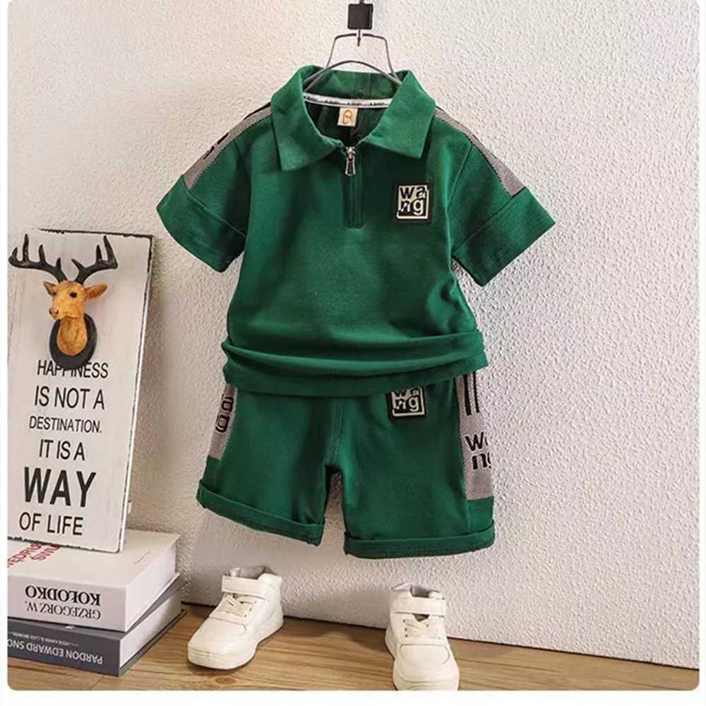 Clothing Sets Boys Summer Set 2024 New Handsome Boys Summer Short Sleeved Shorts Boys Summer Two Piece Set