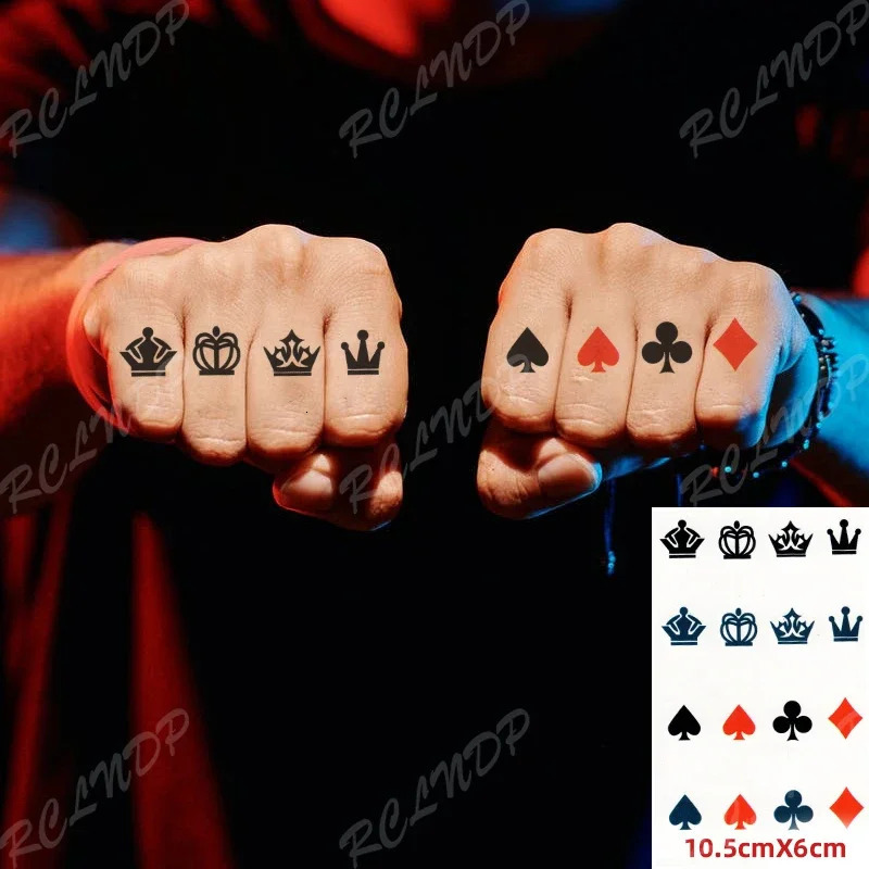 Waterproof Temporary Tattoo Sticker Crown Playing Card Pattern Water Transfer False Tattoo Flash Tattoo 240705