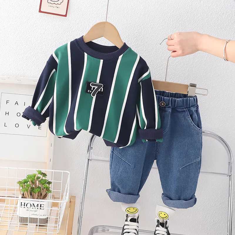Clothing Sets Spring Baby Boys Cotton Children Clothes Striped Sweatshirts Jeans Pants 2Pcs/Sets Infant Kids Casual Outfits Child Sportswear