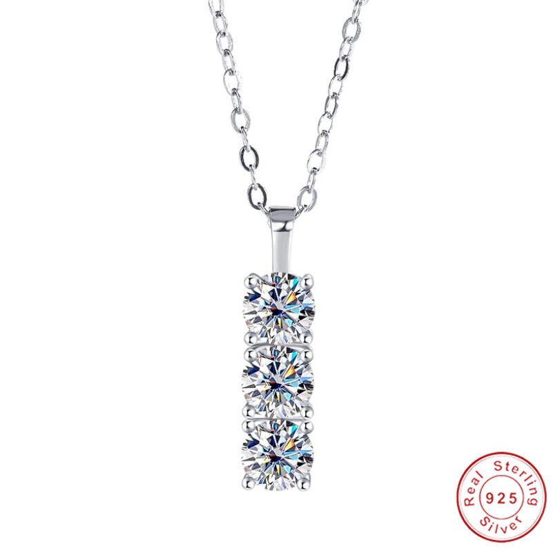 S925 Sterling Silver Three Stone Pendant Moissanite Diamond Classical Fine Jewelry Soild White Gemstones Party Eternity Women Clavicle Necklace Gift