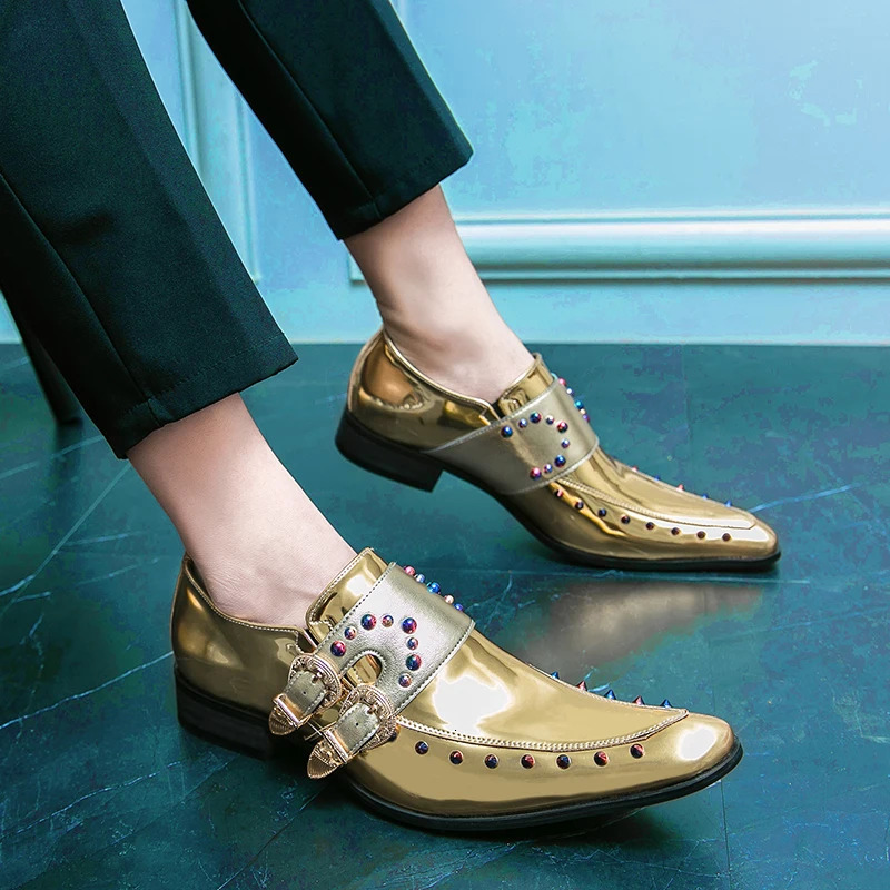 High Quality Mens Leather Shoes Gold Pointed Toe High Heel Ladies Leather Shoes Fashion Trend Casual Shoes Moccasin Shoes Loafe 240705