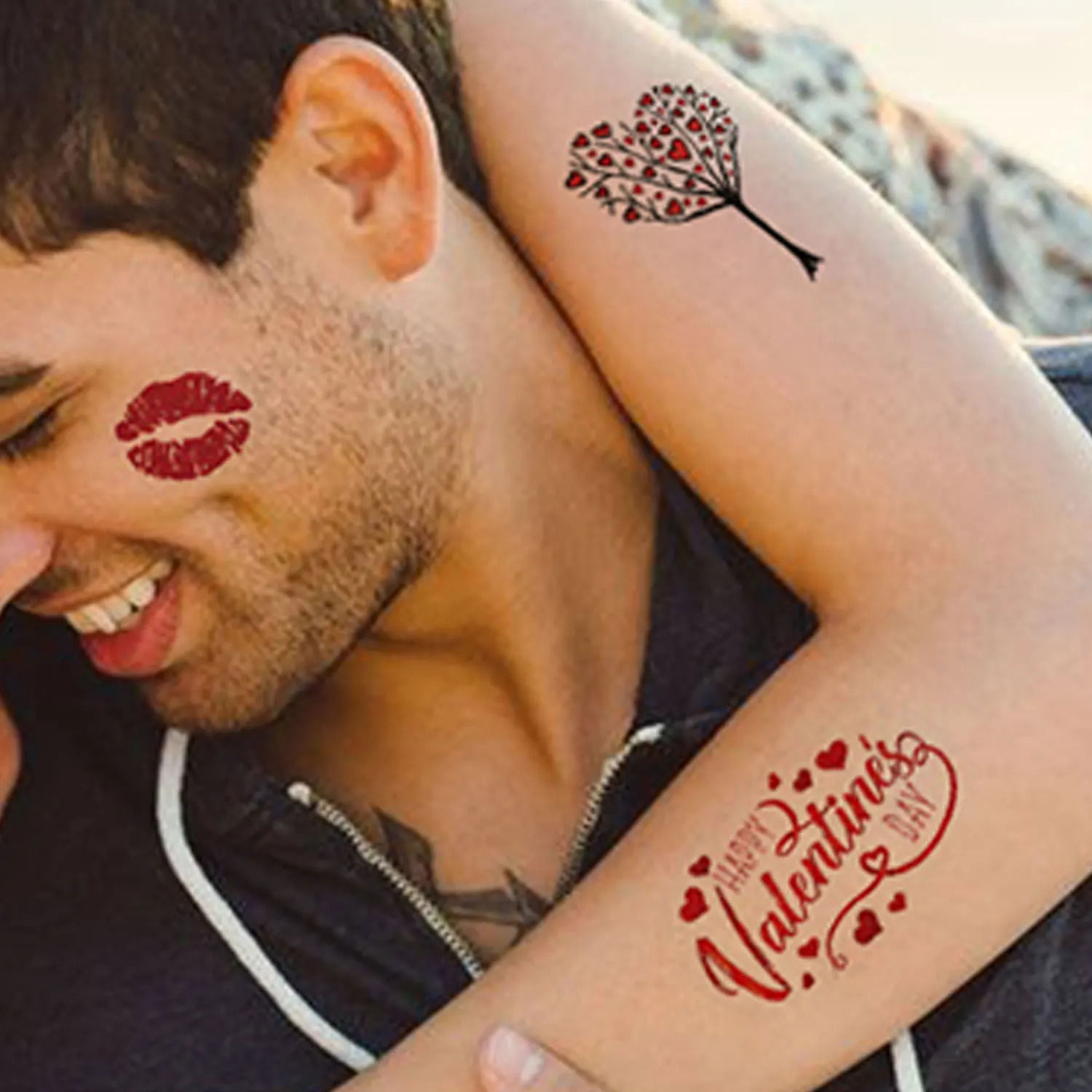 10 Valentines Day couple tattoo stickers rose love heart gift cake pattern temporary tattoo waterproof for 2-5 days 240705