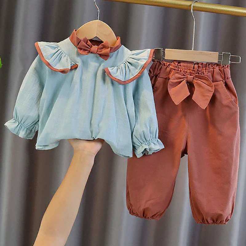Clothing Sets Girls Clothes Sets Spring Autumn Bowknot Blouses Tops + Bloomers Pants Outfits For Children Clothes Set Sweet Kids Clothing 2Pcs