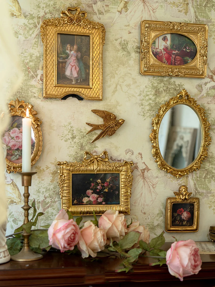 European Vintage Literary Artistic Light Relief Picture Frame Po Frame Resin Adornments Home Homestay Wall Decorations 240627