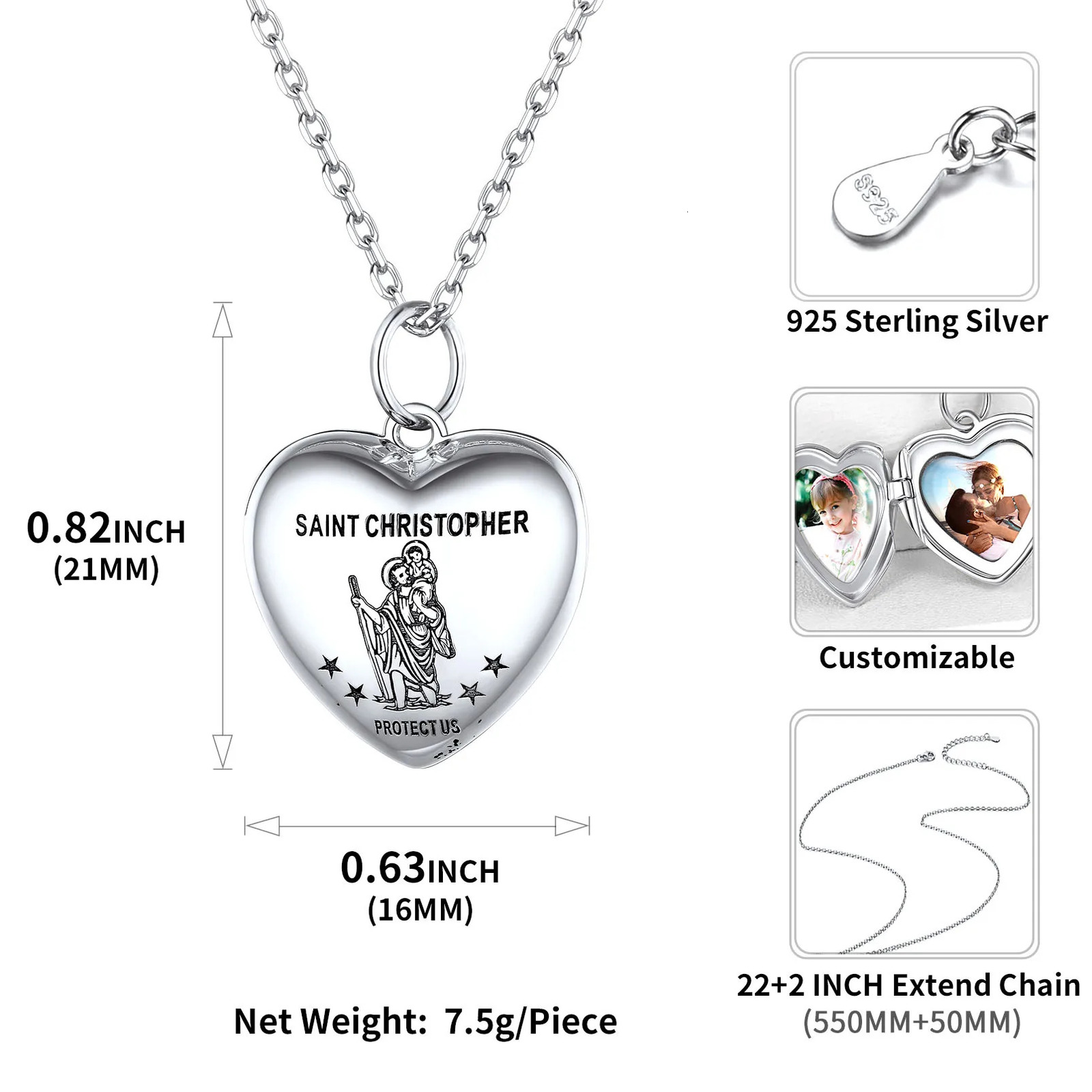 U7 925 Sterling Silver Heart Locket Necklaces for Woman Personalized Engraving 1/2 Pos Custom Jewelry 240626