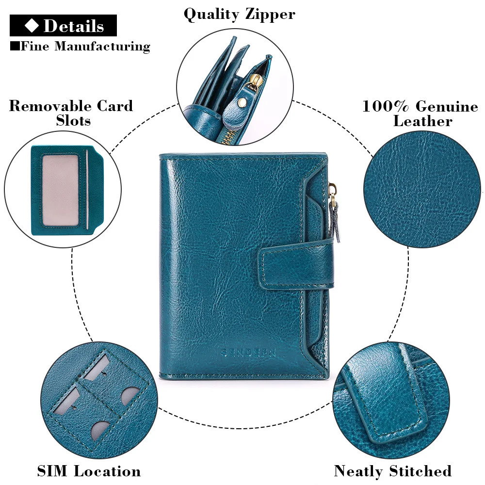 SENDEFN Casual Women Genuine Leather Wallet RFID Blocking Short Multi Function Large Capacity Zipper Coin Purse Money Clip 5191 240626