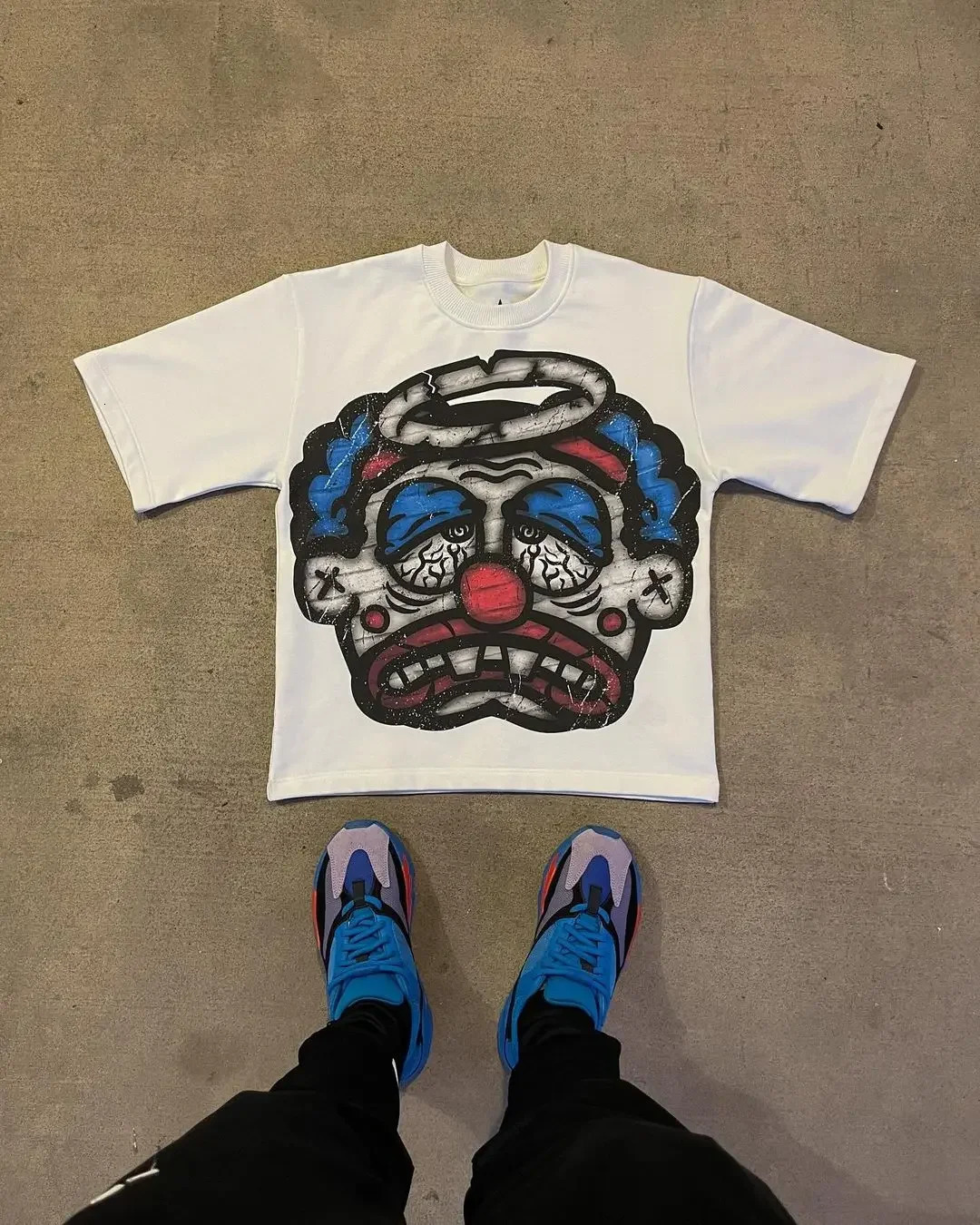 Harajuku clown T-shirt oversized vintage graphic t shirt Couples streetwear y2k top goth shirts American women clothes 240627