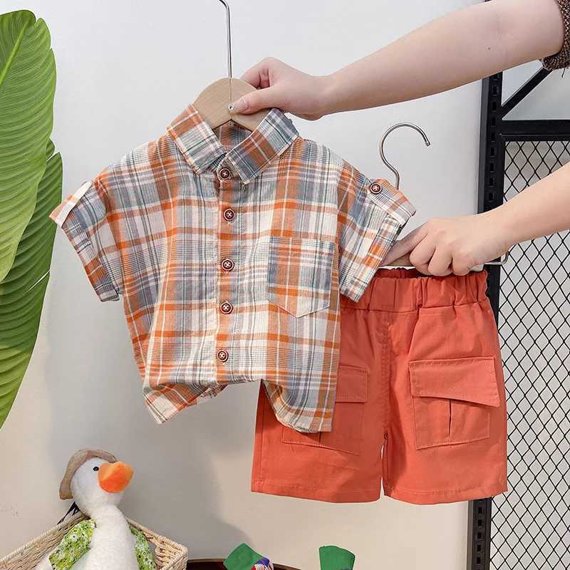Clothing Sets Boys Clothing Sets Summer Infant Clothes Children Plaid Lapel Shirt Shorts 2Pcs Outfits Toddler Fashion Costume Kids Tracksuit