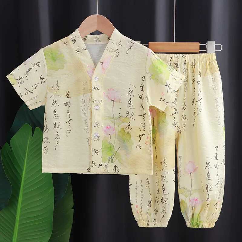 Clothing Sets Childrens Suit Cotton Silk Pajamas Thin Style Cotton Silk Air-conditioning Clothes Childrens Clothing Outer Wear Casual