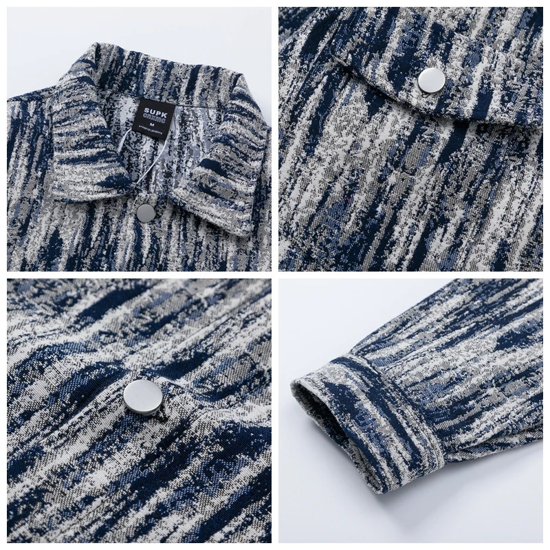 Hip Hop Tie Dye Gradient Denim Jacket Mens and Womens Oversized Casual Thick Thread Woven Jacquard Jacket European and American 240701