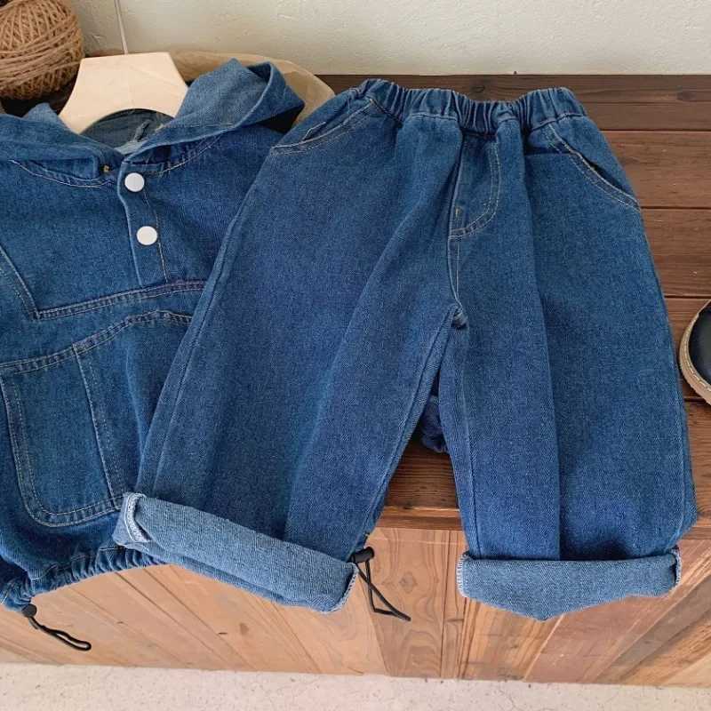 Clothing Sets 2024 Autumn Children Clothes Boys Suit Denim Hooded Pullover Tops + Jeans Pants 2Pcs/Set 1-7Yrs Casual Outfits Kids Sportswear
