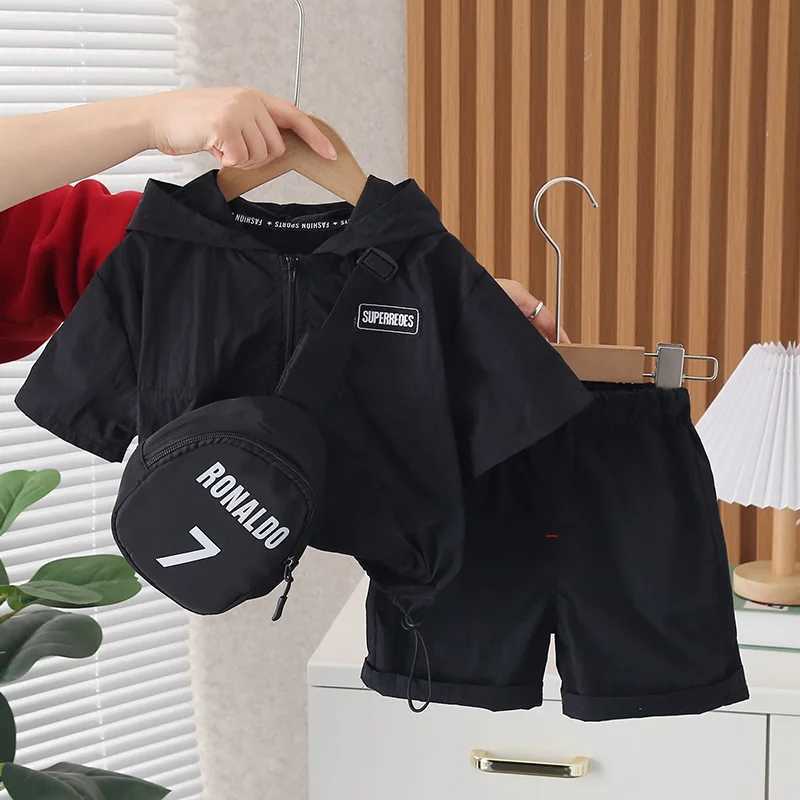 Clothing Sets 2023 Summer Baby Boys Clothing Sets Kids Zipper Hooded Jacket Shirts Shorts Bag 3Pcs Children Casual Outfits Toddler Sportswear