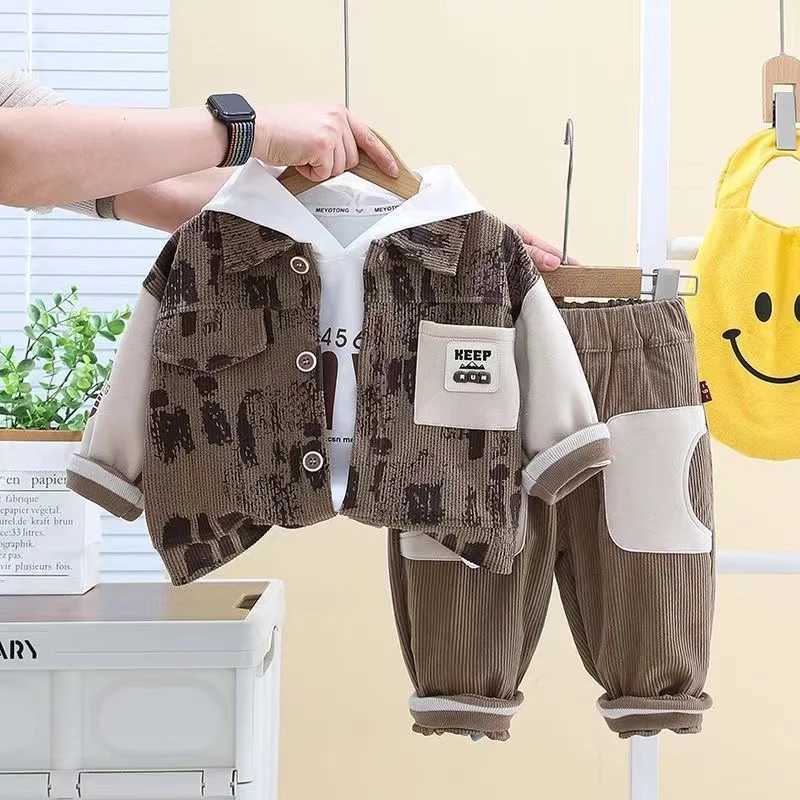 Clothing Sets Childrens Clothing Boys Spring and Autumn Set 2024 New Childrens Fashionable Three piece Set Baby Long Sleeve Fashion